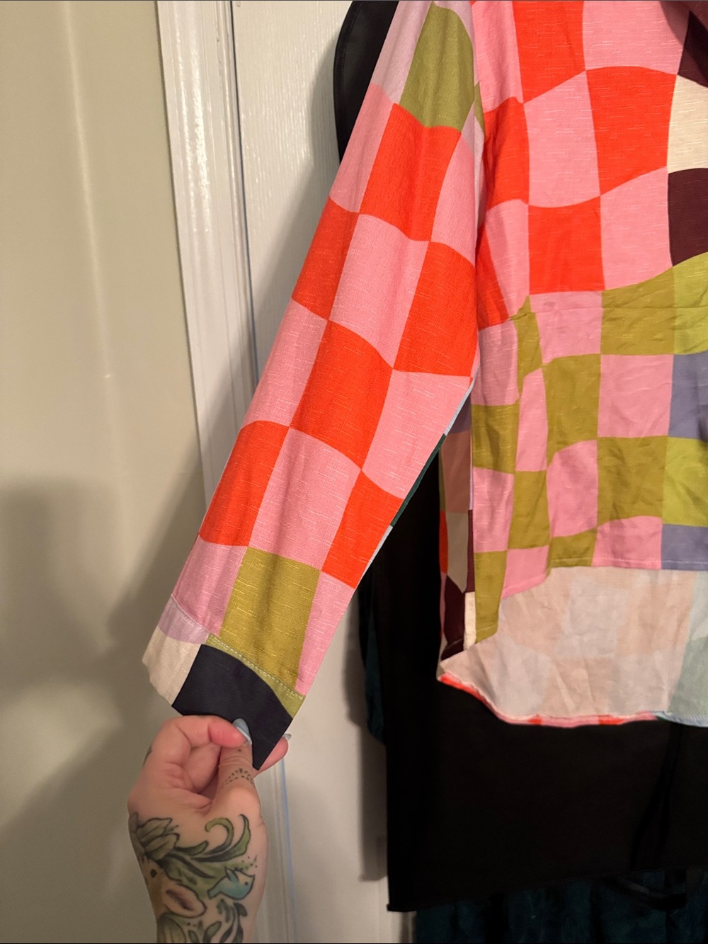 Colorblock Checkerboard Button-Down Shirt - Multicolor - Picture 3 of 3